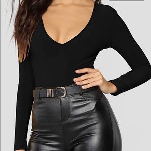 Black v-neck plunge long sleeve bodysuit